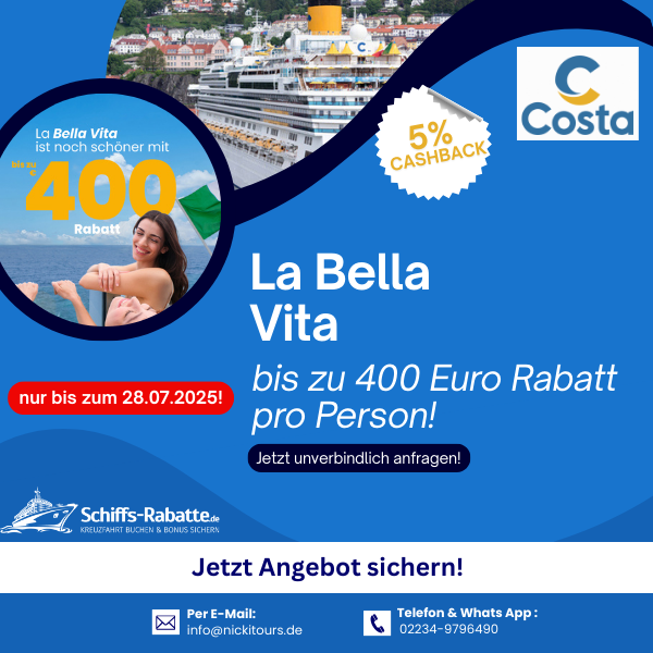 Costa – bis zu 400 Euro Rabatt pro Person