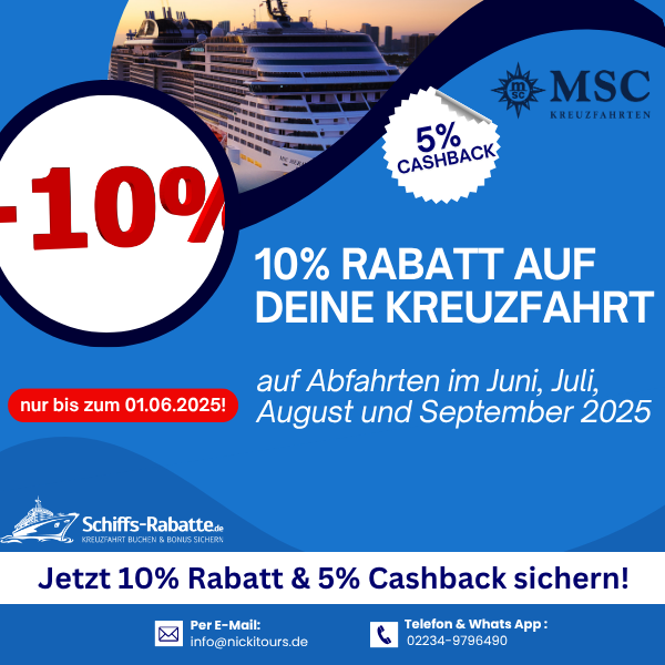 MSC Cruises Feiertagsangebot – jetzt 10 % sparen! MSC Cruises Feiertagsangebot – jetzt 10 % sparen!